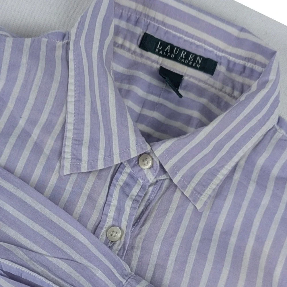 Lauren Ralph Lauren Womens Purple White Striped Cotton Button Down Shirt Large - Picture 1 of 11